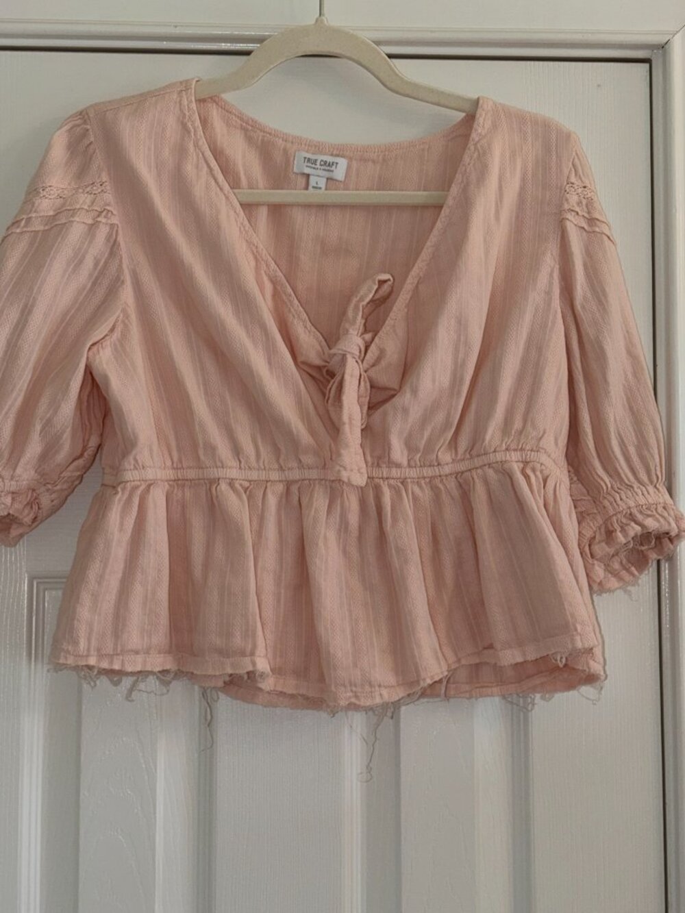 True Craft Pink VNeck Large Cropped Shirt